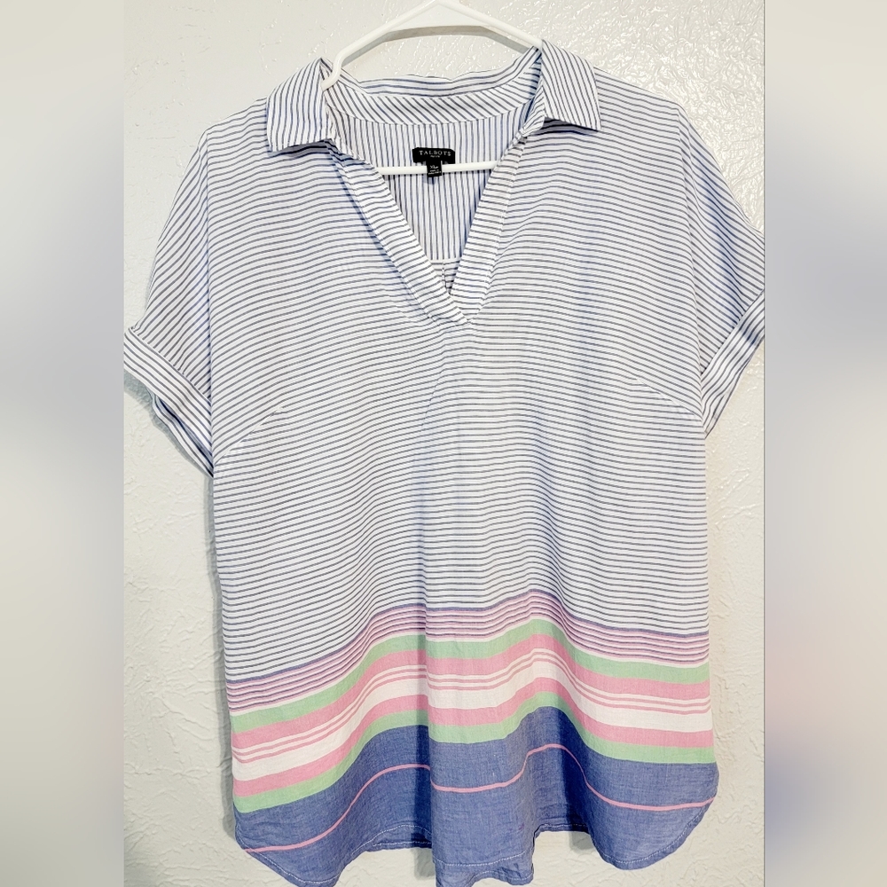 talbots petite stripe belu wthit Blouse XLp